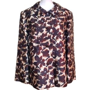 Talbots silk wool collared lightweight boxy brown animal print blazer jacket 10